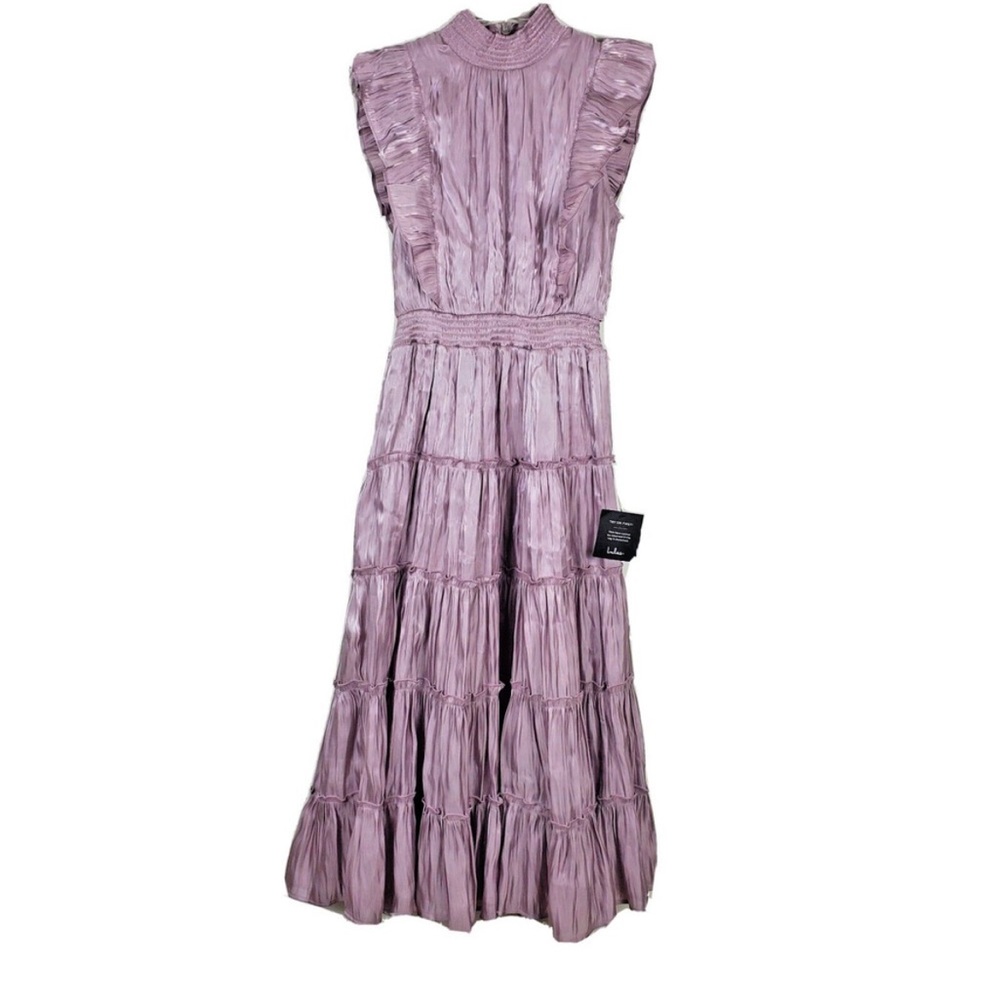 Lulu's Take A Glance Tiered Mock Neck Ruffled Midi Dress Lilac Purple Size Small